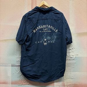 Margaritaville Embroidered Navy Blue Button Down Shirt L Casual Boho Resortwear